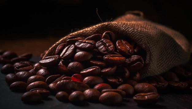 Free photo dark bean close up drink caffeine burlap freshness generated by artificial intelligence