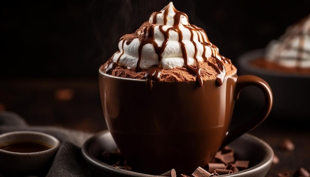 AI によって生成されたホイップ クリームの贅沢なダーク チョコレート モカ