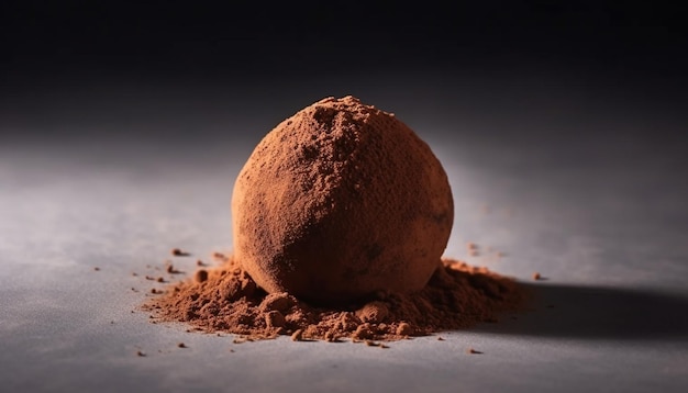 Free photo dark chocolate truffle ball broken on table generated by ai