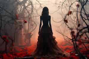 Free photo dark fantasy of forest femme fatale