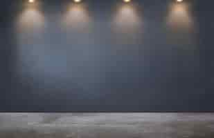 Free photo dark gray wall with a row of spotlights in an empty room