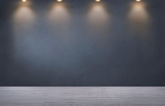 Dark gray wall with a row of spotlights in an empty room