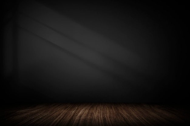 Free photo dark gray wall with wooden plank product background