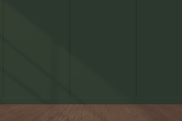 木の床と濃い緑の壁のモックアップ