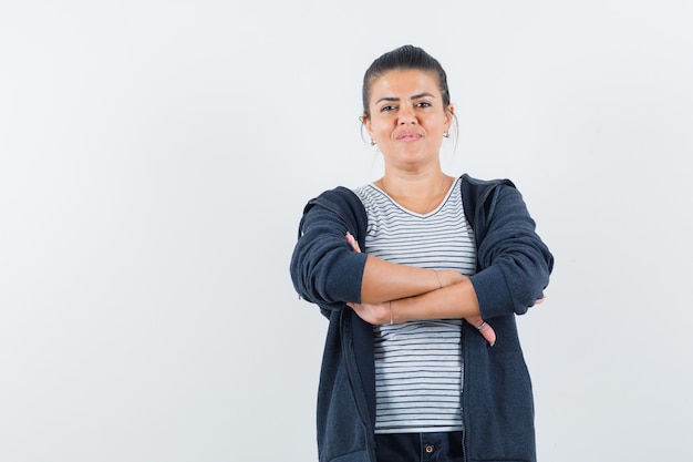 Dark-haired woman in shirt