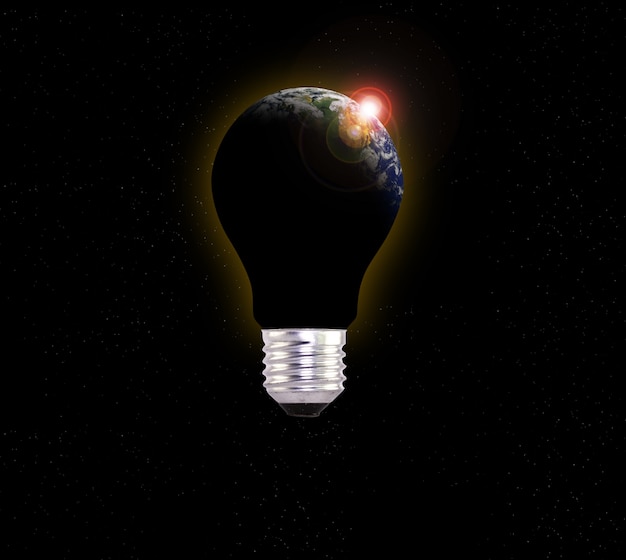 Dark planet earth in a lightbulb