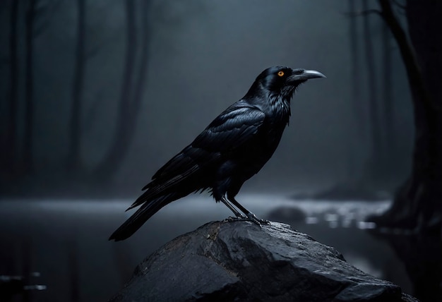 Free photo dark scene of crow in nature