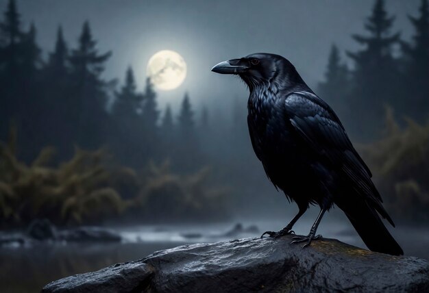 Dark scene of crow in nature