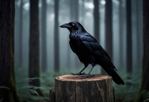 Free photo dark scene of crow in nature