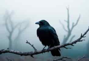 Free photo dark scene of crow in nature