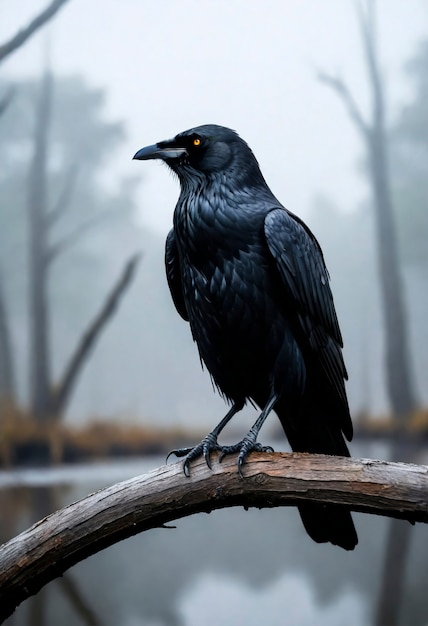 Free photo dark scene of crow in nature