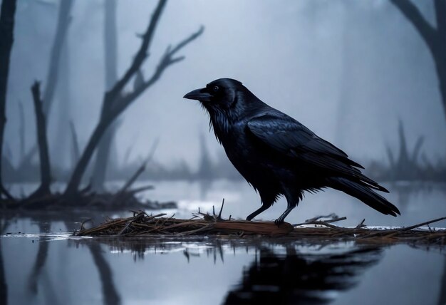 Dark scene of crow in nature