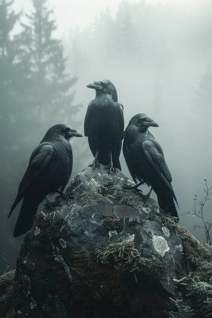 Free photo dark scene of crow outdoors