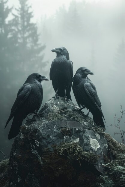 Dark scene of crow outdoors