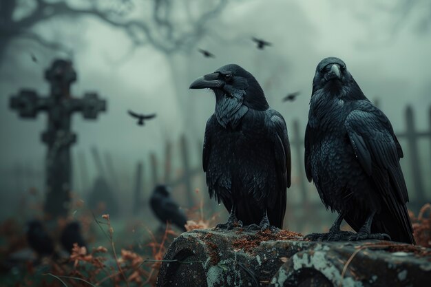 Dark scene of crow outdoors