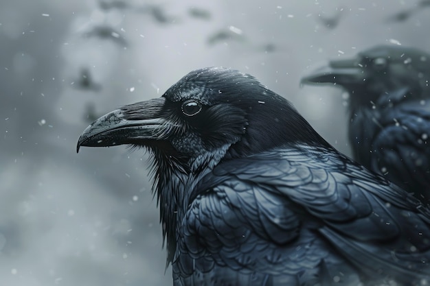 Free photo dark scene of crow outdoors