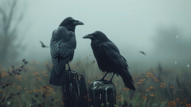 Free photo dark scene of crows outdoors