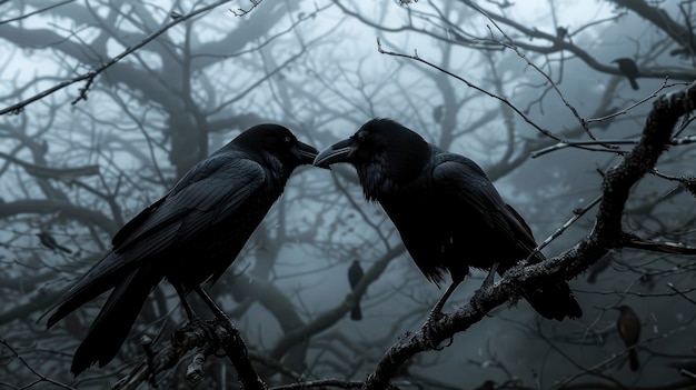 Free photo dark scene of crows outdoors