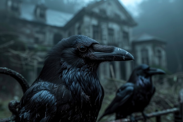 Dark scene of crows outdoors