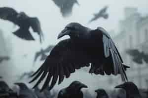 Free photo dark scene of crows outdoors