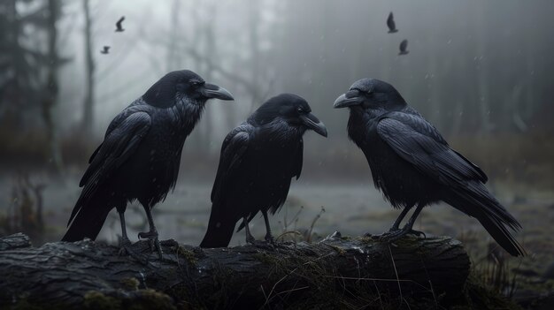 Dark scene of crows outdoors