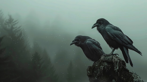 Dark scene of crows outdoors