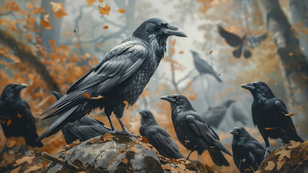 Dark scene of crows outdoors