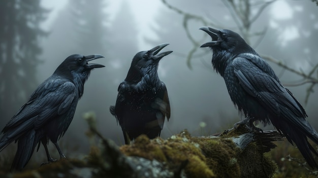 Dark scene of crows outdoors