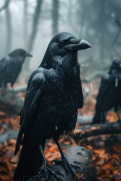 Free photo dark scene of crows outdoors