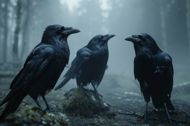 Dark scene of crows outdoors