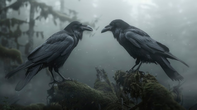 Dark scene of crows outdoors