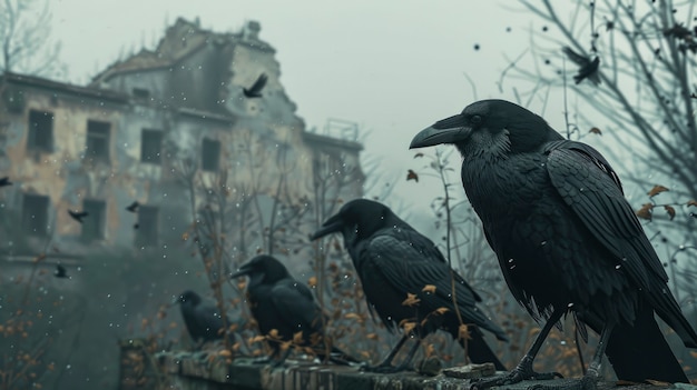 Free photo dark scene of crows outdoors