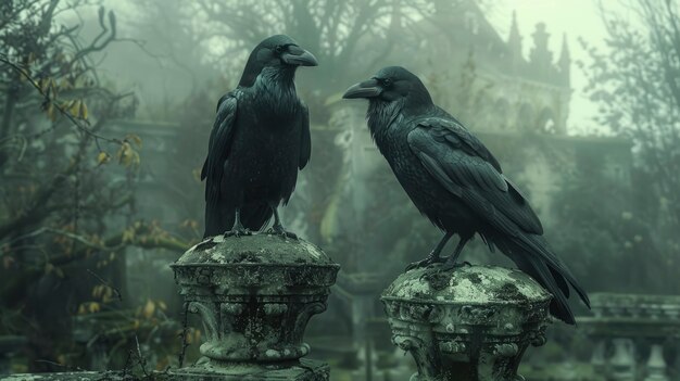 Dark scene of crows outdoors