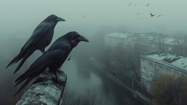 Free photo dark scene of crows outdoors