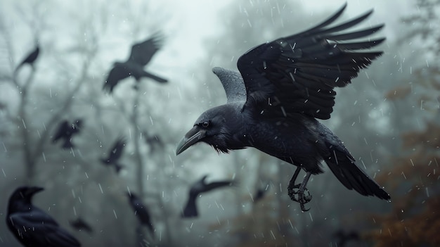 Free photo dark scene of crows outdoors