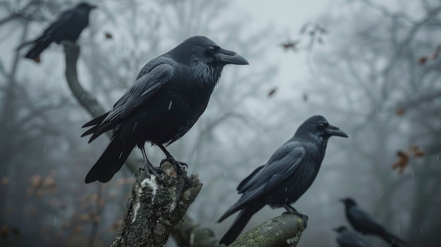 Dark scene of crows outdoors