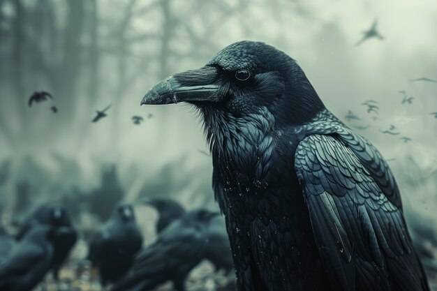 Dark scene of crows outdoors