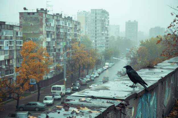 Dark scene of crows outdoors