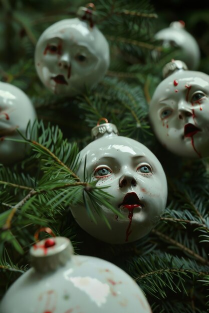 Сцена празднования Рождества в темном стиле с ужасом