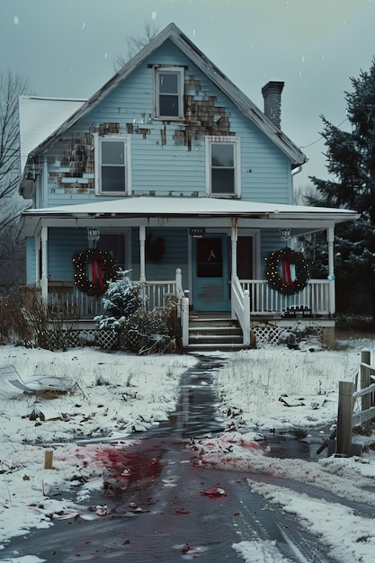 Dark style christmas celebration scene with horror setting