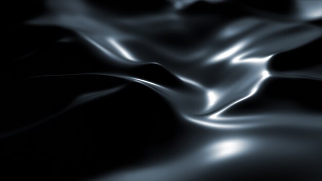 Темная поверхность с отражениями. Гладкие минимальные черные волны фон. Размытые шелковые волны. Минимальные мягкие оттенки серого.