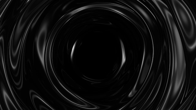 Dark surface with reflections. Smooth minimal black waves background. Blurry silk waves tunnel. Minimal soft grayscale ripples flow. 3D Render Illustration.