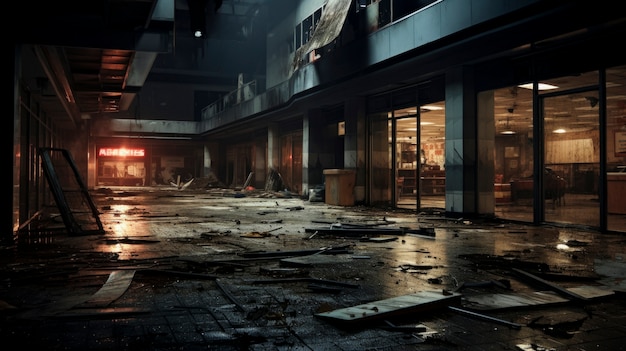 Darkly atmospheric retail environment rendering