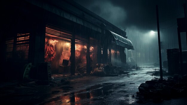 Darkly atmospheric retail environment rendering