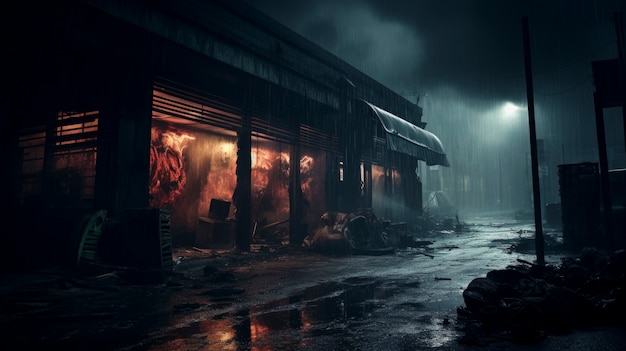 Darkly atmospheric retail environment rendering