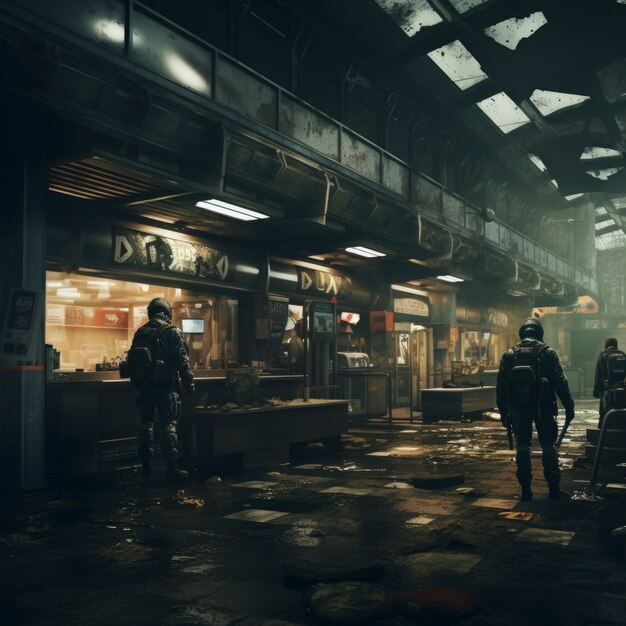 Darkly atmospheric retail environment rendering