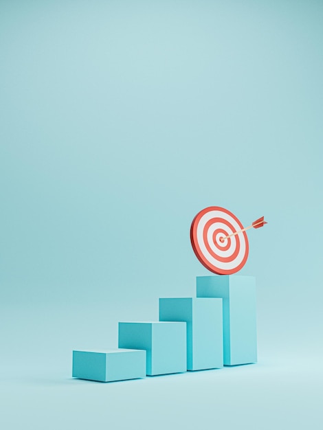 Dartboard with arrow on increasing bar graph for enhance setup business objective target and goal concept by 3d render