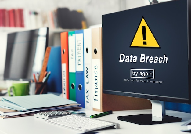 Free photo data breach unsecured warning sign concept