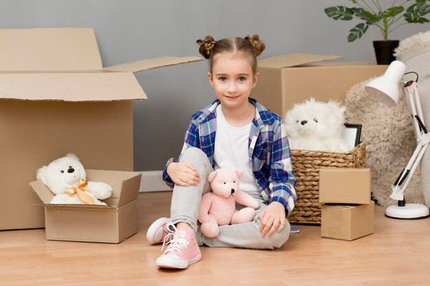 Daughter helping with packing boxes