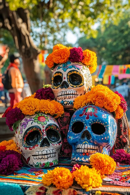 Day of the dead celebration with altar